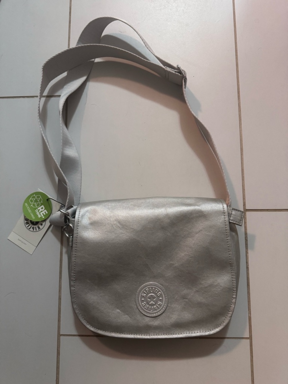 Kipling Metallic Silver Flap Crossbody Bag